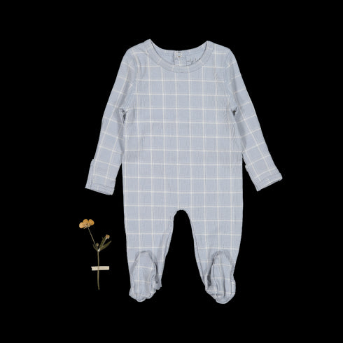 the-printed-romper-blue-grid Lovely Littles - Sophia's StyleBack Snap Romper-1