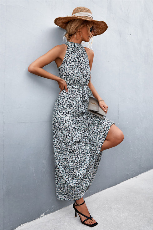 printed-sleeveless-tie-waist-maxi-dress Sophia's Trends - Sophia's Style-Mustard-M
