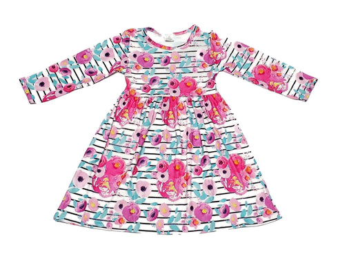 striped-floral-long-sleeve-milk-silk-flutter-dress Great Lakes kids - Sophia's Style-2