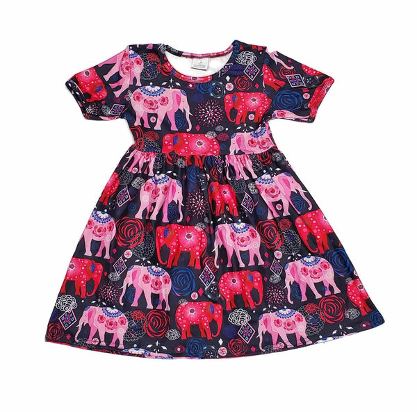 pink-elephant-short-sleeve-milk-silk-dress Great Lakes kids - Sophia's StyleLong Sleeve Dress-1