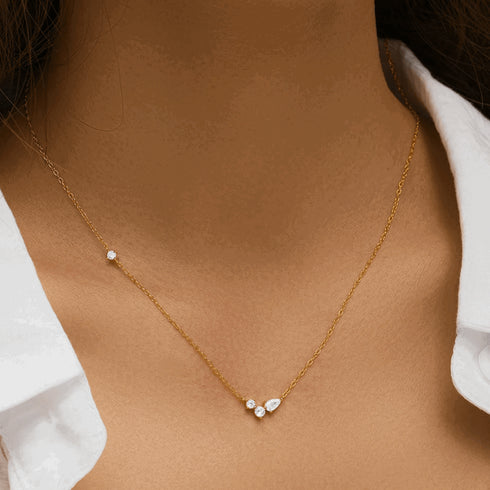 orlina-delicate-necklace-with-three-round-and-one-pear-cut-cubic-zirconia-stones-Sophia's Style-2