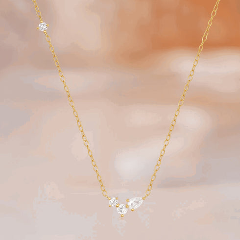 orlina-delicate-necklace-with-three-round-and-one-pear-cut-cubic-zirconia-stones-Sophia's Style-3