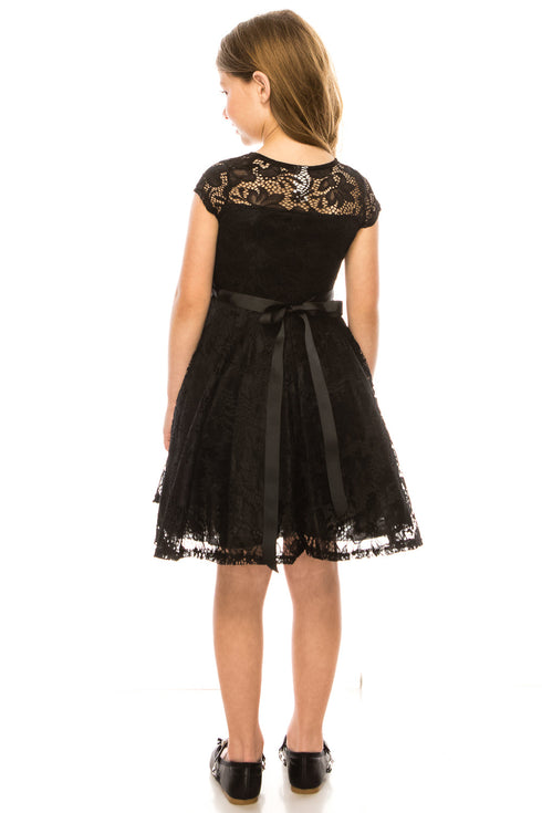 Big Girls Multi-Color Lace Glitter Stone Belt Special Occasion Skater Dress 8-14 - SophiasStyle.com