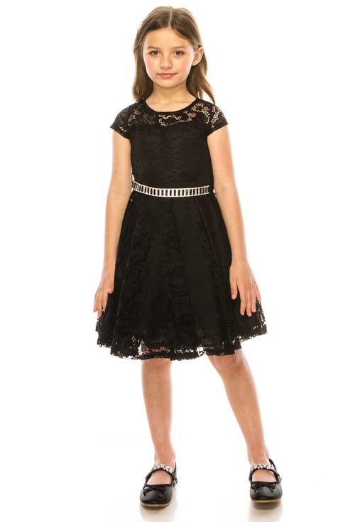 Big Girls Multi-Color Lace Glitter Stone Belt Special Occasion Skater Dress 8-14 - SophiasStyle.com