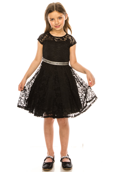 Big Girls Multi-Color Lace Glitter Stone Belt Special Occasion Skater Dress 8-14 - SophiasStyle.com