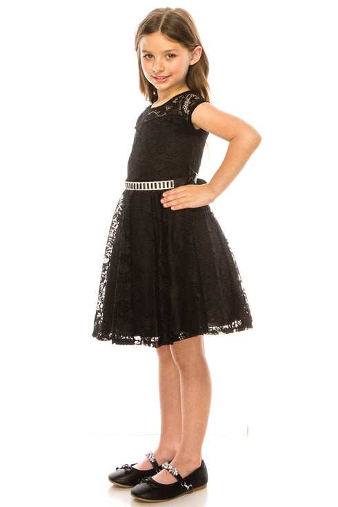 Big Girls Multi-Color Lace Glitter Stone Belt Special Occasion Skater Dress 8-14 - SophiasStyle.com