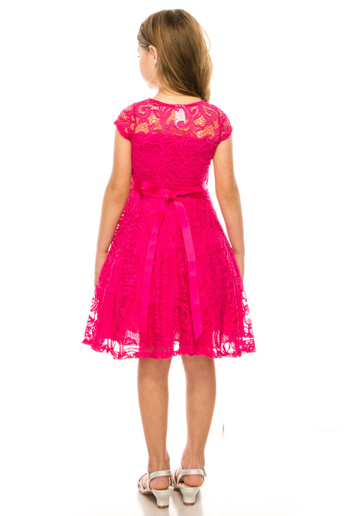 Big Girls Multi-Color Lace Glitter Stone Belt Special Occasion Skater Dress 8-14 - SophiasStyle.com