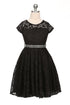 Big Girls Black Lace Glitter Stone Belt Ocasión especial Skater Dress 8-14