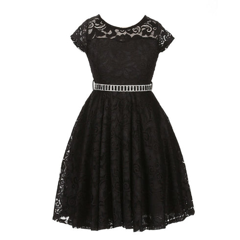 Big Girls Lace Glitter Stone Belt Special Occasion Skater Dress 8-14 - SophiasStyle.com