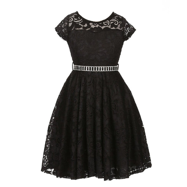 Big Girls Multi-Color Lace Glitter Stone Belt Special Occasion Skater Dress 8-14 - SophiasStyle.com