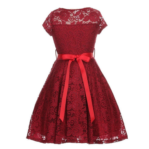 Big Girls Lace Glitter Stone Belt Special Occasion Skater Dress 8-14 - SophiasStyle.com