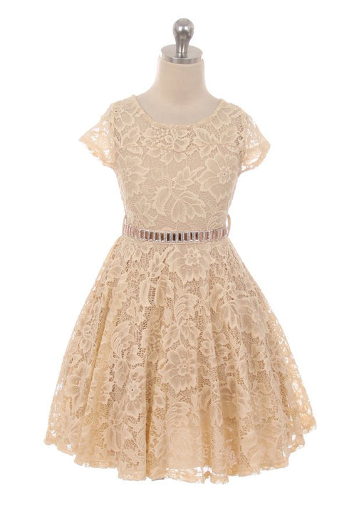 Big Girls Black Lace Glitter Stone Belt Ocasión especial Skater Dress 8-14