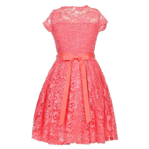 Big Girls Lace Glitter Stone Belt Special Occasion Skater Dress 8-14 - SophiasStyle.com