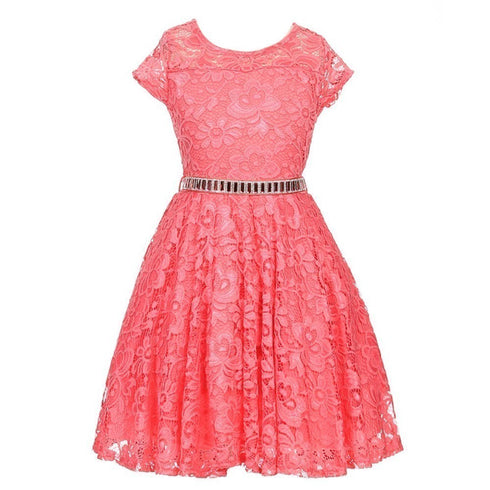 Little Girls Lace Glitter Stone Belt Special Occasion Skater Dress 2-6 - SophiasStyle.com