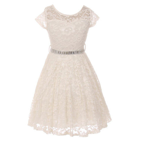 Big Girls Lace Glitter Stone Belt Special Occasion Skater Dress 8-14 - SophiasStyle.com