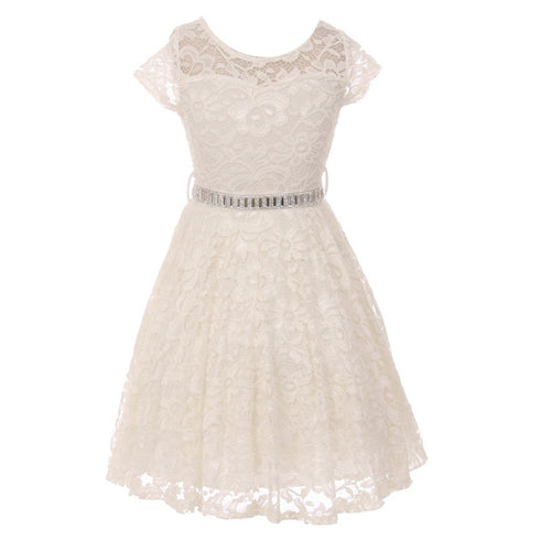Little Girls Lace Glitter Stone Belt Special Occasion Skater Dress 2-6 - SophiasStyle.com