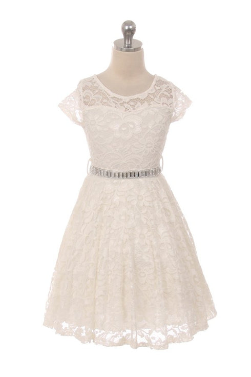 Big Girls Black Lace Glitter Stone Belt Ocasión especial Skater Dress 8-14