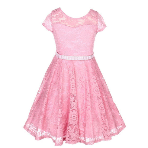 Big Girls Lace Glitter Stone Belt Special Occasion Skater Dress 8-14 - SophiasStyle.com