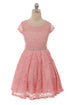 Big Girls Black Lace Glitter Stone Belt Ocasión especial Skater Dress 8-14