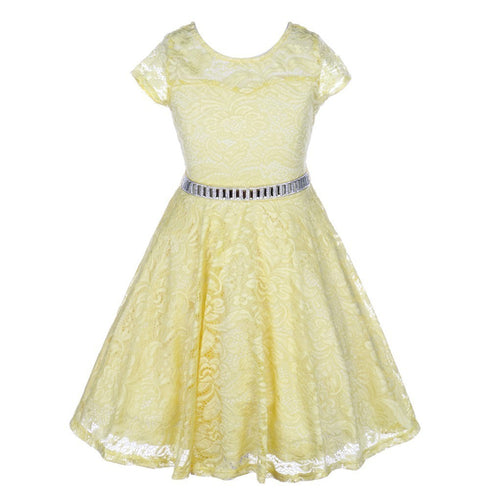 Big Girls Lace Glitter Stone Belt Special Occasion Skater Dress 8-14 - SophiasStyle.com