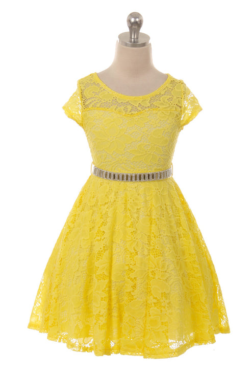 Big Girls Black Lace Glitter Stone Belt Ocasión especial Skater Dress 8-14
