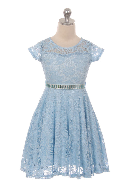 Big Girls Black Lace Glitter Stone Belt Ocasión especial Skater Dress 8-14