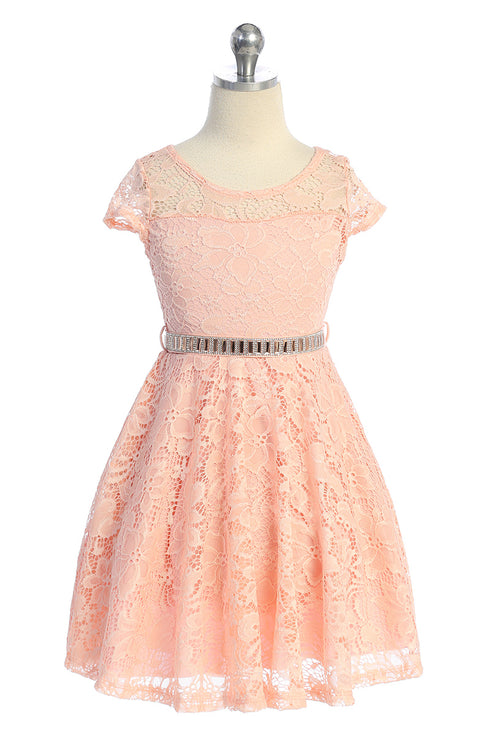 Big Girls Black Lace Glitter Stone Belt Ocasión especial Skater Dress 8-14