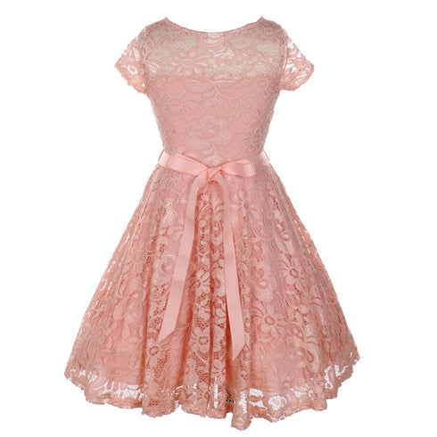 Big Girls Lace Glitter Stone Belt Special Occasion Skater Dress 8-14 - SophiasStyle.com