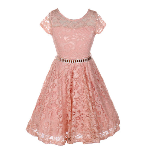 Big Girls Lace Glitter Stone Belt Special Occasion Skater Dress 8-14 - SophiasStyle.com