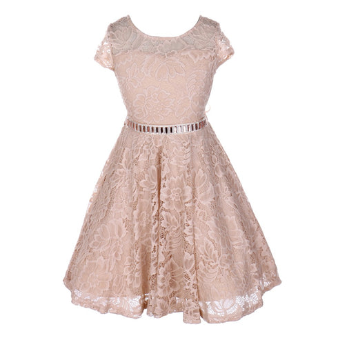 Big Girls Lace Glitter Stone Belt Special Occasion Skater Dress 8-14 - SophiasStyle.com