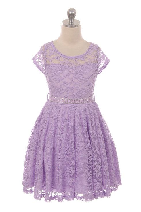 Big Girls Black Lace Glitter Stone Belt Ocasión especial Skater Dress 8-14