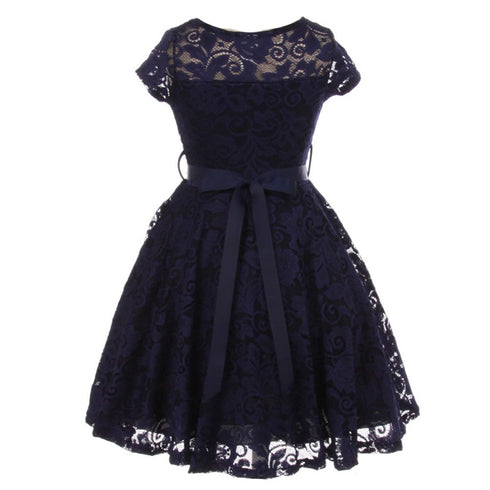 Little Girls Lace Glitter Stone Belt Special Occasion Skater Dress 2-6 - SophiasStyle.com