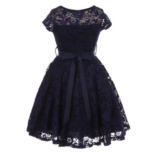 Big Girls Lace Glitter Stone Belt Special Occasion Skater Dress 8-14 - SophiasStyle.com