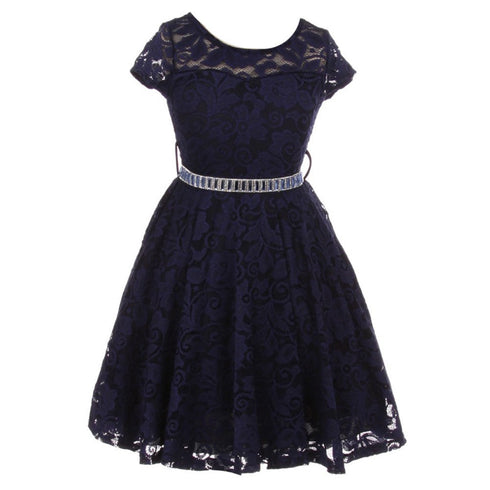 Little Girls Lace Glitter Stone Belt Special Occasion Skater Dress 2-6 - SophiasStyle.com