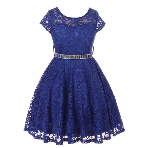 Little Girls Lace Glitter Stone Belt Special Occasion Skater Dress 2-6 - SophiasStyle.com