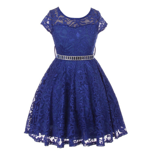 Big Girls Lace Glitter Stone Belt Special Occasion Skater Dress 8-14 - SophiasStyle.com