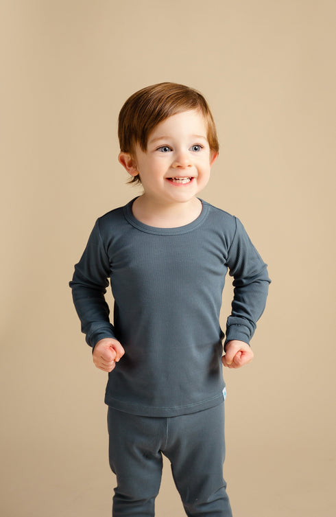 cadet-blue-ribbed-long-sleeve-pjs Big Dreams Little Jammie Session Sophia's Style-3