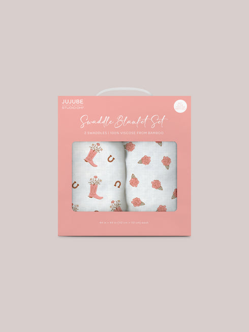 2-pack-square-swaddle-blanket-set-bloomin-boot jujube bags at sophiasstyle.com Swaddle Blanket Sets