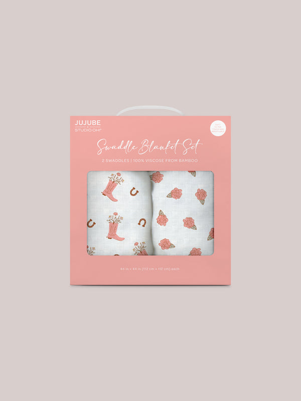 2-pack-square-swaddle-blanket-set-bloomin-boot jujube bags at sophiasstyle.com Swaddle Blanket Sets