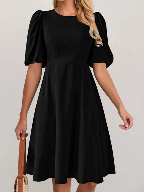 round-neck-puff-sleeve-a-line-dress-Sophia's Style-4