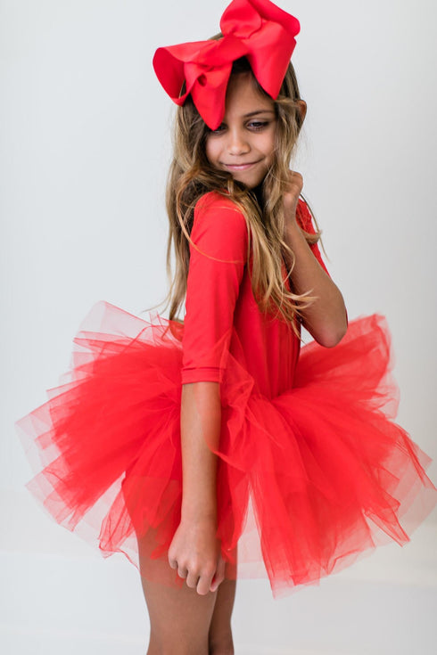 red-3-4-tutu-leotard Mila & Rose - Sophia's Style-Red 3/4 Tutu Leotard-6-12M--1
