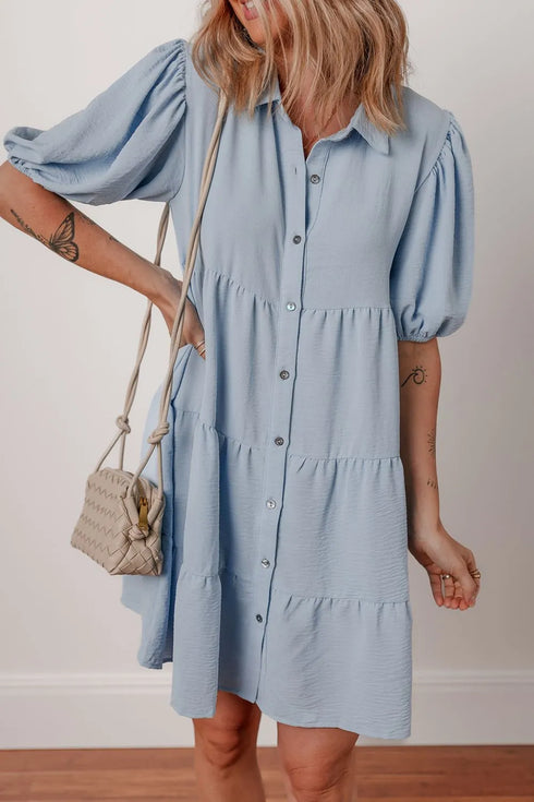 button-up-puff-sleeve-tiered-shirt-dress OhSoStyled at Sophia's Style-4