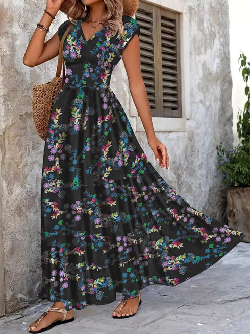 printed-v-neck-cap-sleeve-maxi-dress-OhSoStyled-Sophia's-Style-7