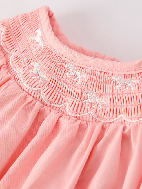 girls-horse-smocking-embroidered-coral-romper-Sophia's Style--4