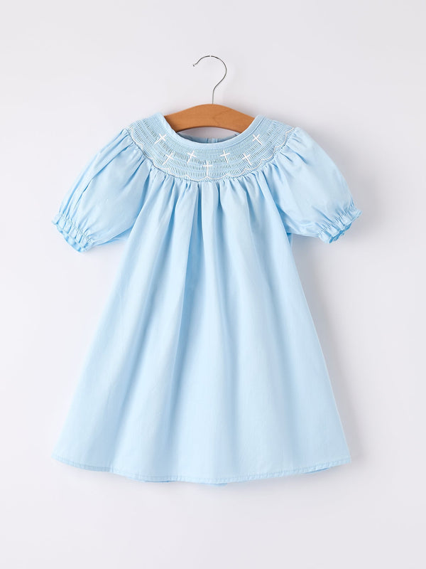 girls-cross-smocking-embroidered-blue-dress Rylee Faith Designs - Sophia's StyleDress-1