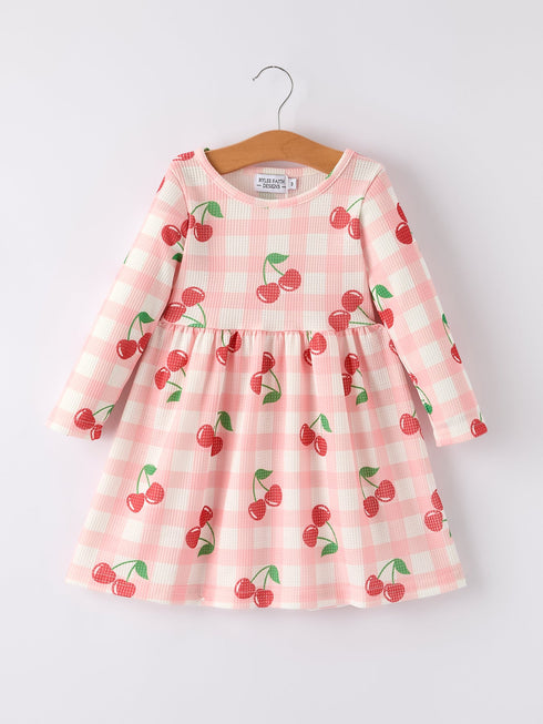 waffle-cherry-girls-long-sleeve-dress Rylee Faith Designs - Sophia's StyleDress-1
