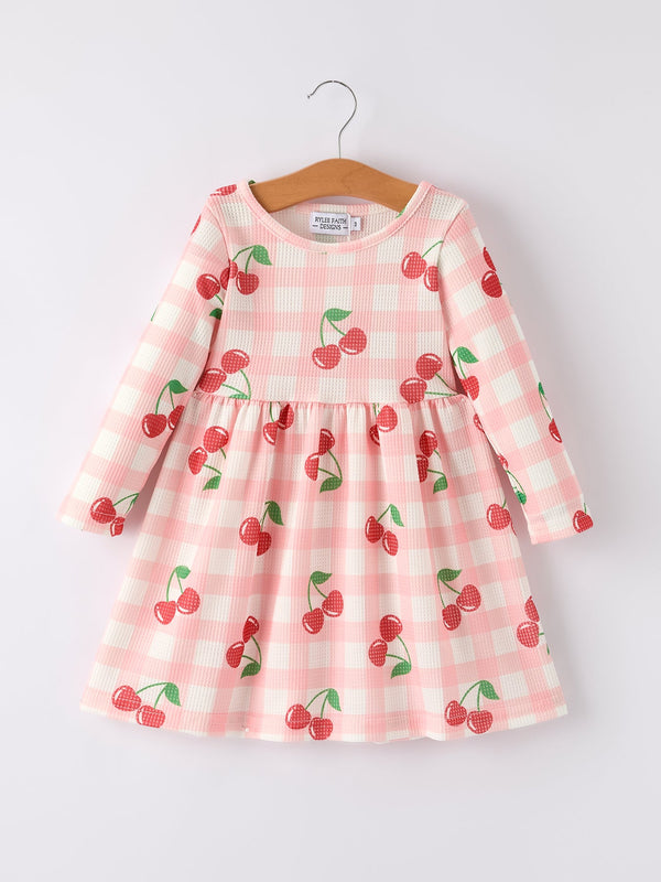 waffle-cherry-girls-long-sleeve-dress Rylee Faith Designs - Sophia's StyleDress-1