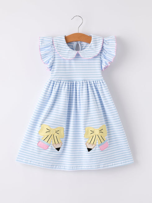 back-to-school-girls-plaid-pencil-applique-bow-dress Rylee Faith Designs - Sophia's StyleDress-1