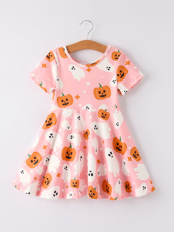 halloween-ghost-pumpkin-print-short-sleeve-dress Rylee Faith Designs - Sophia's StyleDress-1