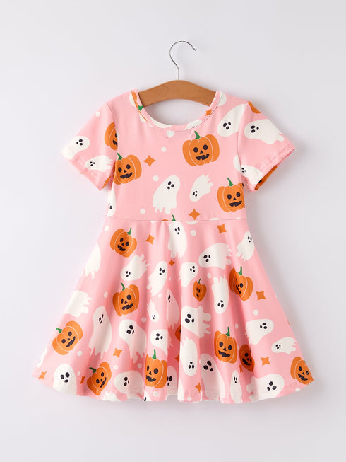 halloween-ghost-pumpkin-print-short-sleeve-dress Rylee Faith Designs - Sophia's Style-2